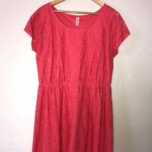 Short Sleeve Coral Lace Dress